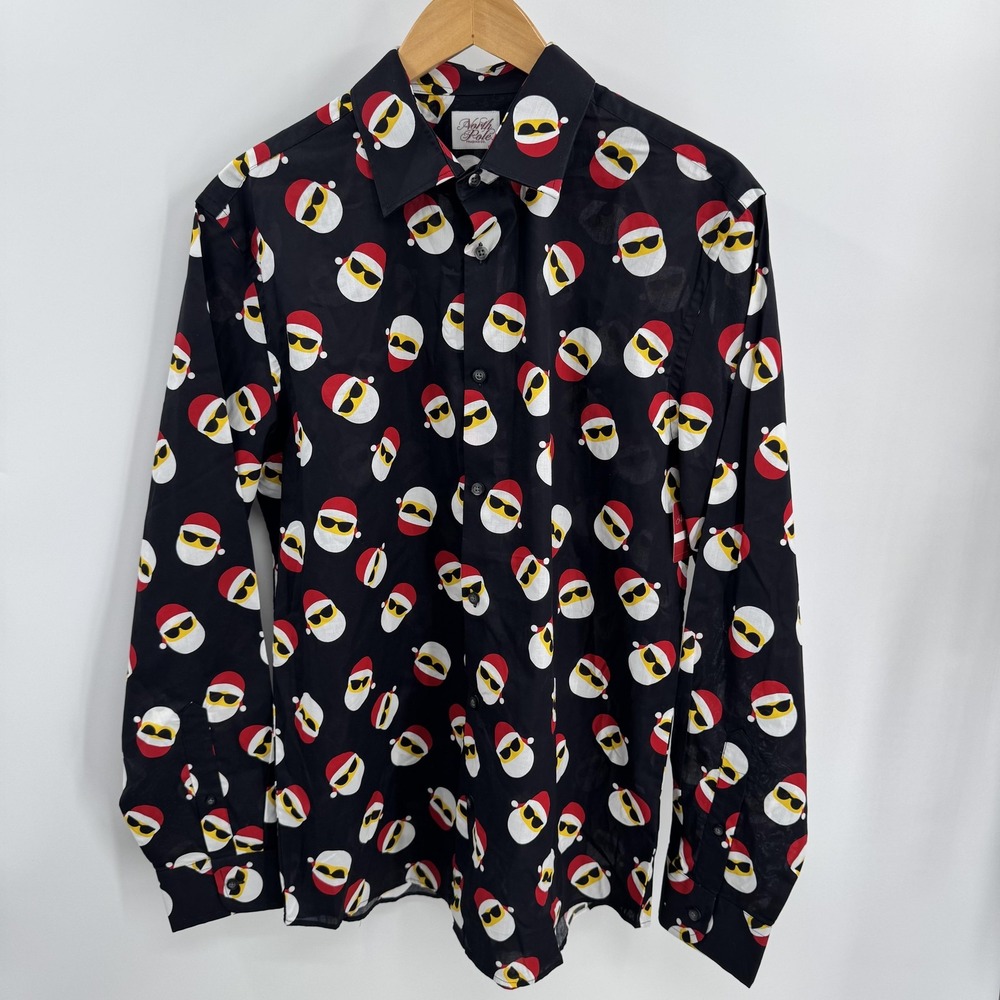 North Pole Trading Co Shirt Mens Large Black Happy Santa Sunglasses‎ Christmas